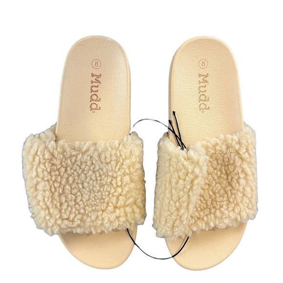 NWT MUDD Nude Beige Slip‎ On Fuzzy Sandals (8) - Picture 6 of 6